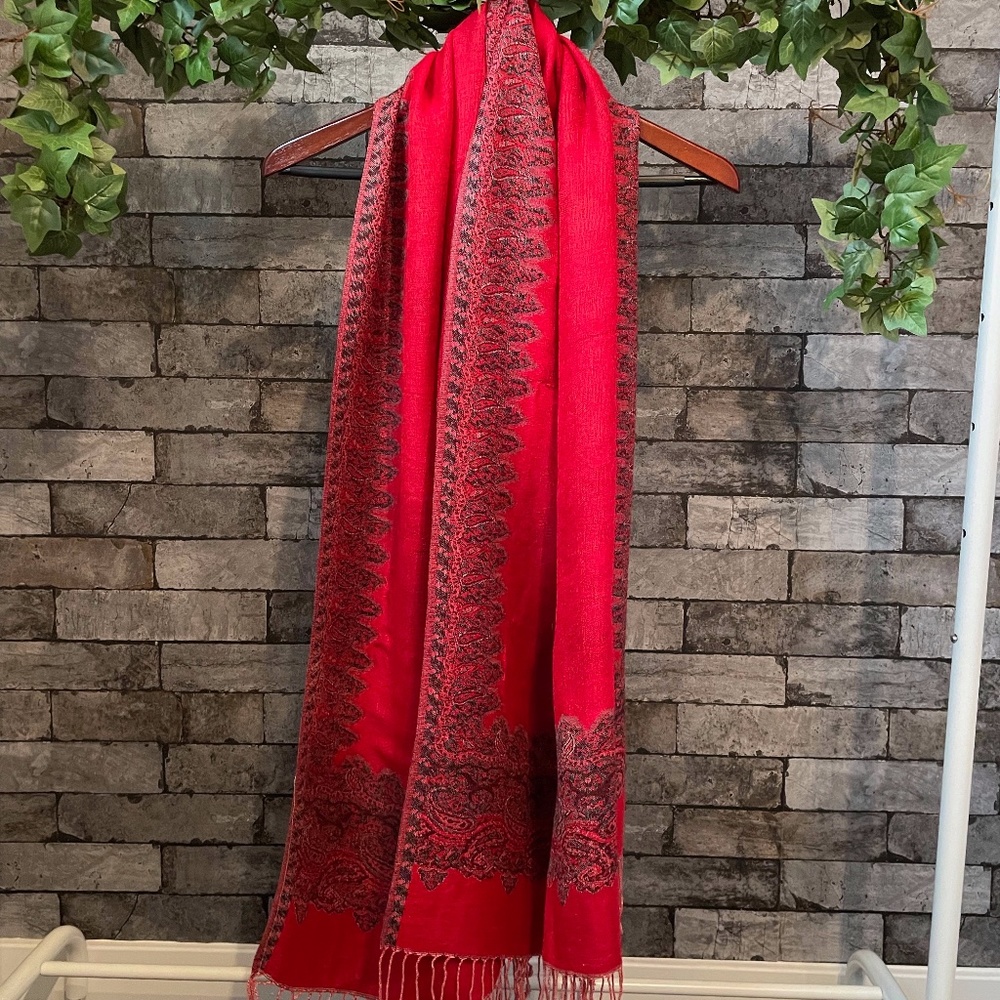 NWOT Red and Black Indian Scarf